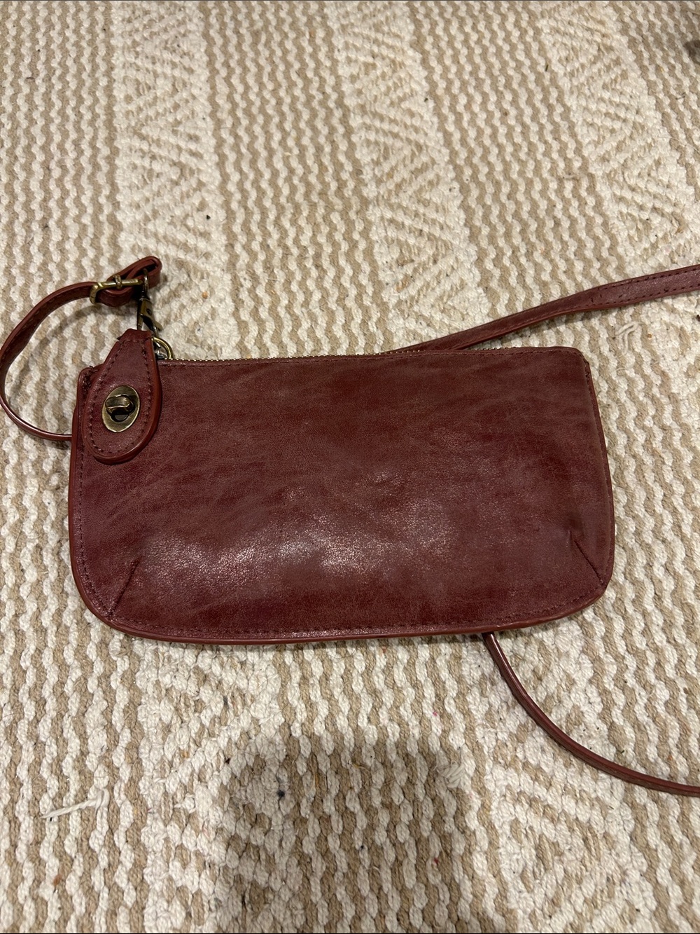 Joy Burgundy Leather Crossbody Bag with Turn-Lock Detail